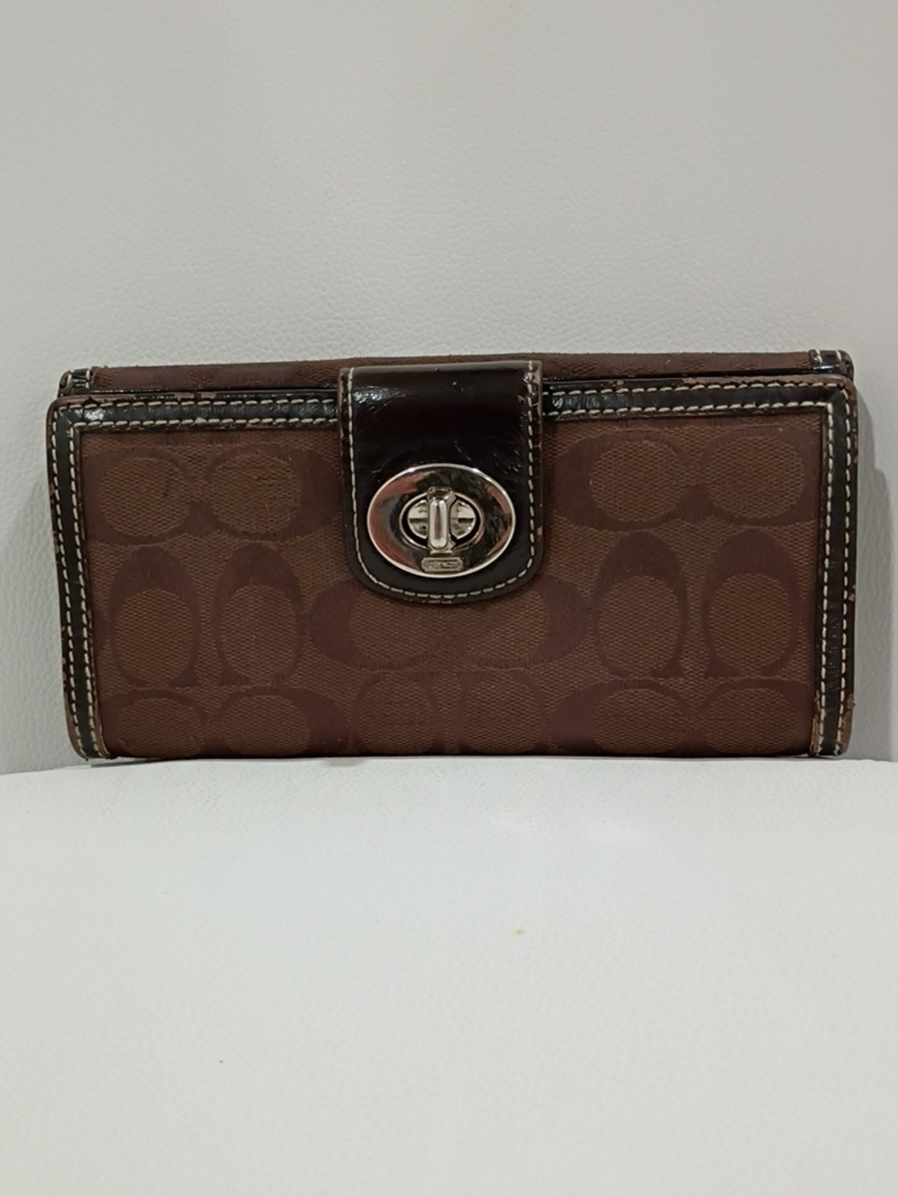 Coach Vintage Brown Signature Canvas Turnlock Wallet